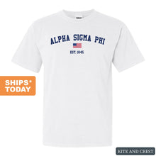 Load image into Gallery viewer, Alpha Sigma Phi Comfort Colors T-Shirt - Alpha Sig USA Flag Shirt - Kite and Crest