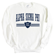 Load image into Gallery viewer, Alpha Sigma Phi Sweatshirt - Alpha Sig Striped Shield Crewneck Sweatshirt - Kite and Crest