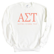 Load image into Gallery viewer, Alpha Sigma Tau Sweatshirt | Alpha Sigma Tau Colored Block Letters Crewneck Sweatshirt | Alpha Sigma Tau Sorority Gift Idea - Kite and Crest