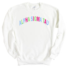 Load image into Gallery viewer, Alpha Sigma Tau Sweatshirt | Alpha Sigma Tau Rainbow Letter Crewneck Sweatshirt | Alpha Sigma Tau Sorority Gift Idea - Kite and Crest