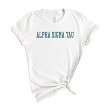 Load image into Gallery viewer, Alpha Sigma Tau T-shirt - Alpha Tau Blue Retro Tee - Kite and Crest