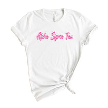 Load image into Gallery viewer, Alpha Sigma Tau T-Shirt | Alpha Tau Neon Pink Colored Shirt | Alpha Sigma Tau Sorority Gift Idea - Kite and Crest