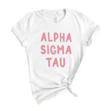 Load image into Gallery viewer, Alpha Sigma Tau T-Shirt | Alpha Tau Pink Bubble Letters Shirt | Alpha Sigma Tau Sorority Gift Idea - Kite and Crest