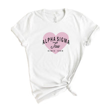 Load image into Gallery viewer, Alpha Sigma Tau T-Shirt | Alpha Tau Pink Heart Shirt | Alpha Sigma Tau Sorority Gift Idea - Kite and Crest