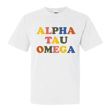 Load image into Gallery viewer, Alpha Tau Omega Comfort Colors T-Shirt - ATO Retro Letters Shirt - Kite and Crest