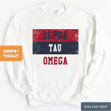 Load image into Gallery viewer, Alpha Tau Omega Sweatshirt - ATO Colorful Stripe Crewneck Sweatshirt - Kite and Crest