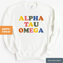 Load image into Gallery viewer, Alpha Tau Omega Sweatshirt - ATO Retro Letters Crewneck Sweatshirt - Kite and Crest