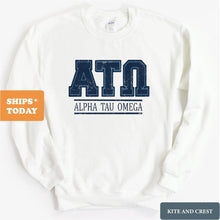 Load image into Gallery viewer, Alpha Tau Omega Sweatshirt - ATO Washed Letters Crewneck Sweatshirt - Kite and Crest