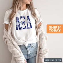 Load image into Gallery viewer, Alpha Xi Delta Blue Floral Sorority T-Shirt - Kite and Crest