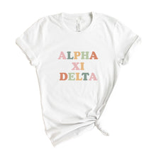 Load image into Gallery viewer, Alpha Xi Delta Bright and Colorful Sorority T-Shirt - Kite and Crest