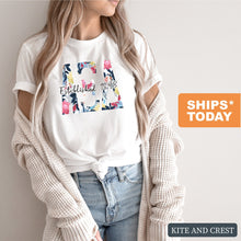 Load image into Gallery viewer, Alpha Xi Delta Floral Block Sorority T-Shirt - Kite and Crest