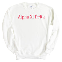 Load image into Gallery viewer, Alpha Xi Delta Sweatshirt | AXID Basic Written Crewneck Sweatshirt | Alpha Xi Delta Sorority Gift Idea - Kite and Crest