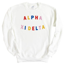 Load image into Gallery viewer, Alpha Xi Delta Sweatshirt | AXID Circular Colorful Crewneck Sweatshirt | Alpha Xi Delta Sorority Gift Idea - Kite and Crest