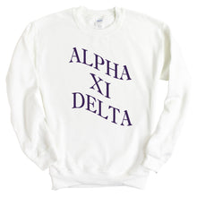 Load image into Gallery viewer, Alpha Xi Delta Sweatshirt | AXID Large and Wavy Letters Crewneck Sweatshirt | Alpha Xi Delta Sorority Gift Idea - Kite and Crest