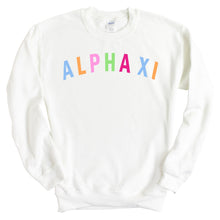 Load image into Gallery viewer, Alpha Xi Delta Sweatshirt | AXID Rainbow Letter Crewneck Sweatshirt | Alpha Xi Delta Sorority Gift Idea - Kite and Crest