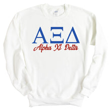 Load image into Gallery viewer, Alpha Xi Delta Sweatshirt | AXID Red and Blue Crewneck Sweatshirt | Alpha Xi Delta Sorority Gift Idea - Kite and Crest