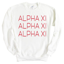 Load image into Gallery viewer, Alpha Xi Delta Sweatshirt | AXID Red and Stacked Crewneck Sweatshirt | Alpha Xi Delta Sorority Gift Idea - Kite and Crest