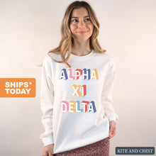Load image into Gallery viewer, Alpha Xi Delta Sweatshirt | AXID Retro Crewneck Sweatshirt | Alpha Xi Delta Sorority Gift Idea - Kite and Crest