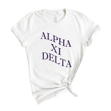 Load image into Gallery viewer, Alpha Xi Delta T-Shirt | AXID Large and Wavy Letters Shirt | Alpha Xi Delta Sorority Gift Idea - Kite and Crest