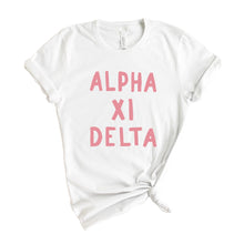 Load image into Gallery viewer, Alpha Xi Delta T-Shirt | AXID Pink Bubble Letters Shirt | Alpha Xi Delta Sorority Gift Idea - Kite and Crest