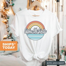 Load image into Gallery viewer, Alpha Xi Delta T-shirt - AXID Wavy Rainbow Tee - Kite and Crest