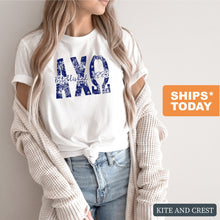 Load image into Gallery viewer, AXO Alpha Chi Omega Blue Floral Sorority T-Shirt - Kite and Crest