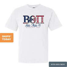 Load image into Gallery viewer, Beta Theta Pi Comfort Colors T-Shirt - Beta American Flag Letters Shirt - Kite and Crest