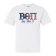 Load image into Gallery viewer, Beta Theta Pi Comfort Colors T-Shirt - Beta American Flag Letters Shirt - Kite and Crest