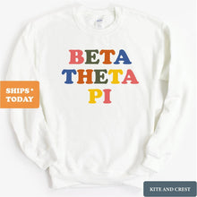 Load image into Gallery viewer, Beta Theta Pi Sweatshirt - Beta Retro Letters Crewneck Sweatshirt - Kite and Crest