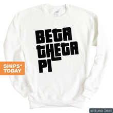 Load image into Gallery viewer, Beta Theta Pi Sweatshirt - Beta Stacked Letters Crewneck Sweatshirt - Kite and Crest