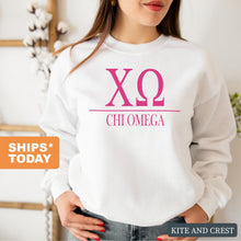 Load image into Gallery viewer, Chi O Chi Omega Big Letters Sorority Crewneck Sweatshirt - Kite and Crest