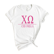 Load image into Gallery viewer, Chi Omega Big Letters Sorority T-Shirt - Kite and Crest