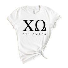 Load image into Gallery viewer, Chi Omega Block Letter Sorority T-Shirt - Kite and Crest
