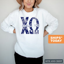 Load image into Gallery viewer, Chi Omega Blue Floral Sorority Crewneck Sweatshirt - Kite and Crest