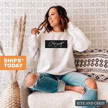 Load image into Gallery viewer, Chi Omega Sweatshirt - CHIO Black Box Crewneck Sweatshirt - Kite and Crest