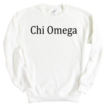 Load image into Gallery viewer, Chi Omega Sweatshirt - CHIO Black Written Crewneck Sweatshirt - Kite and Crest
