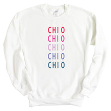 Load image into Gallery viewer, Chi Omega Sweatshirt - CHIO Bright and Stacked Crewneck Sweatshirt - Kite and Crest