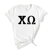 Load image into Gallery viewer, Chi Omega T-Shirt | CHI O Basic Black Letters Shirt | Chi Omega Sorority Gift Idea - Kite and Crest