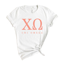 Load image into Gallery viewer, Chi Omega T-Shirt | CHI O Colored Block Letters Shirt | Chi Omega Sorority Gift Idea - Kite and Crest