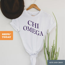 Load image into Gallery viewer, Chi Omega T-Shirt | CHI O Large and Wavy Letters Shirt | Chi Omega Sorority Gift Idea - Kite and Crest