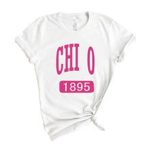 Load image into Gallery viewer, Chi Omega T-Shirt | CHI O Large Established Shirt | Chi Omega Sorority Gift Idea - Kite and Crest
