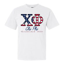 Load image into Gallery viewer, Chi Phi Comfort Colors T-Shirt - Chi Phi American Flag Letters Shirt - Kite and Crest