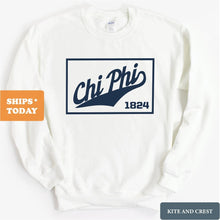 Load image into Gallery viewer, Chi Phi Sweatshirt - Chi Phi Baseball Boxed Crewneck Sweatshirt - Kite and Crest