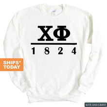 Load image into Gallery viewer, Chi Phi Sweatshirt - Chi Phi Black Letters Crewneck Sweatshirt - Kite and Crest