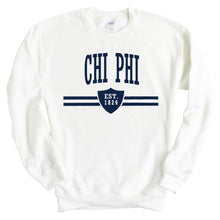 Load image into Gallery viewer, Chi Phi Sweatshirt - Chi Phi Striped Shield Crewneck Sweatshirt - Kite and Crest