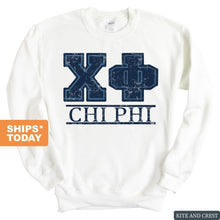 Load image into Gallery viewer, Chi Phi Sweatshirt - Chi Phi Washed Letters Crewneck Sweatshirt - Kite and Crest