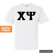 Load image into Gallery viewer, Chi Psi Basic Black Letters Comfort Colors T-Shirt - Fraternity Tee - Kite and Crest