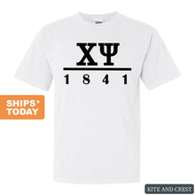 Load image into Gallery viewer, Chi Psi Black Letter Comfort Colors T-Shirt - Fraternity Tee - Kite and Crest