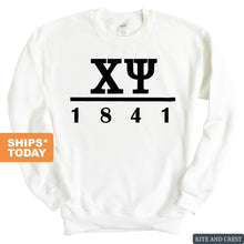 Load image into Gallery viewer, Chi Psi Black Letter Sweatshirt - Fraternity Crewneck Sweatshirt - Kite and Crest