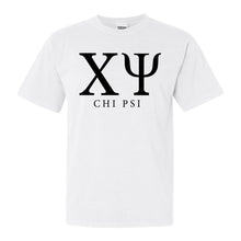 Load image into Gallery viewer, Chi Psi Block Letter Comfort Colors T-Shirt - Fraternity Tee - Kite and Crest